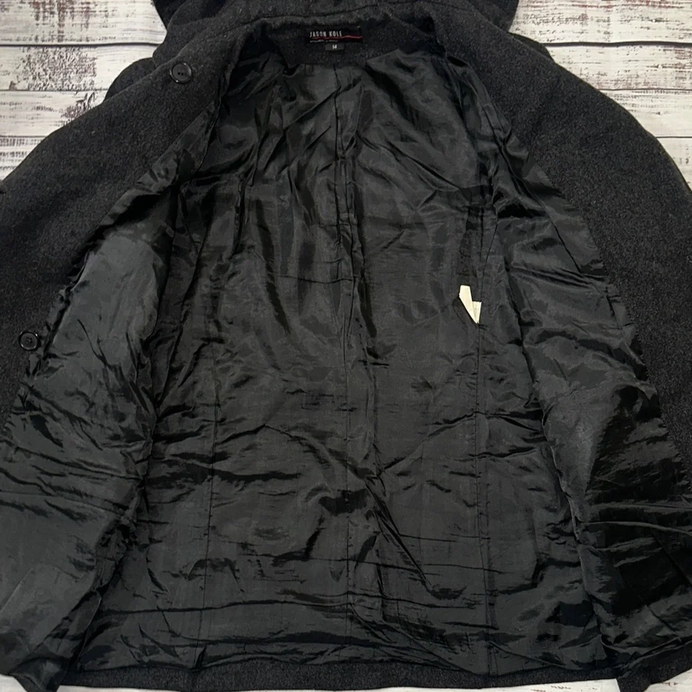 Jason Kole Charcoal Hooded Pea Coat Sz. 14